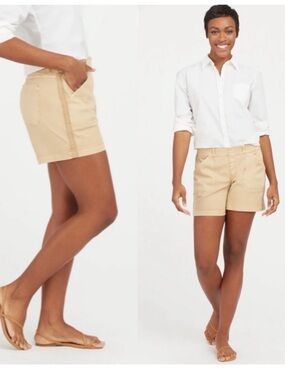 Spanx Twill Stretch Shorts Almond Medium